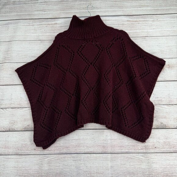 Cocogio Turtleneck Wool Blend Poncho Women's One Size Burgundy Made in Italy‎ - Picture 2 of 11